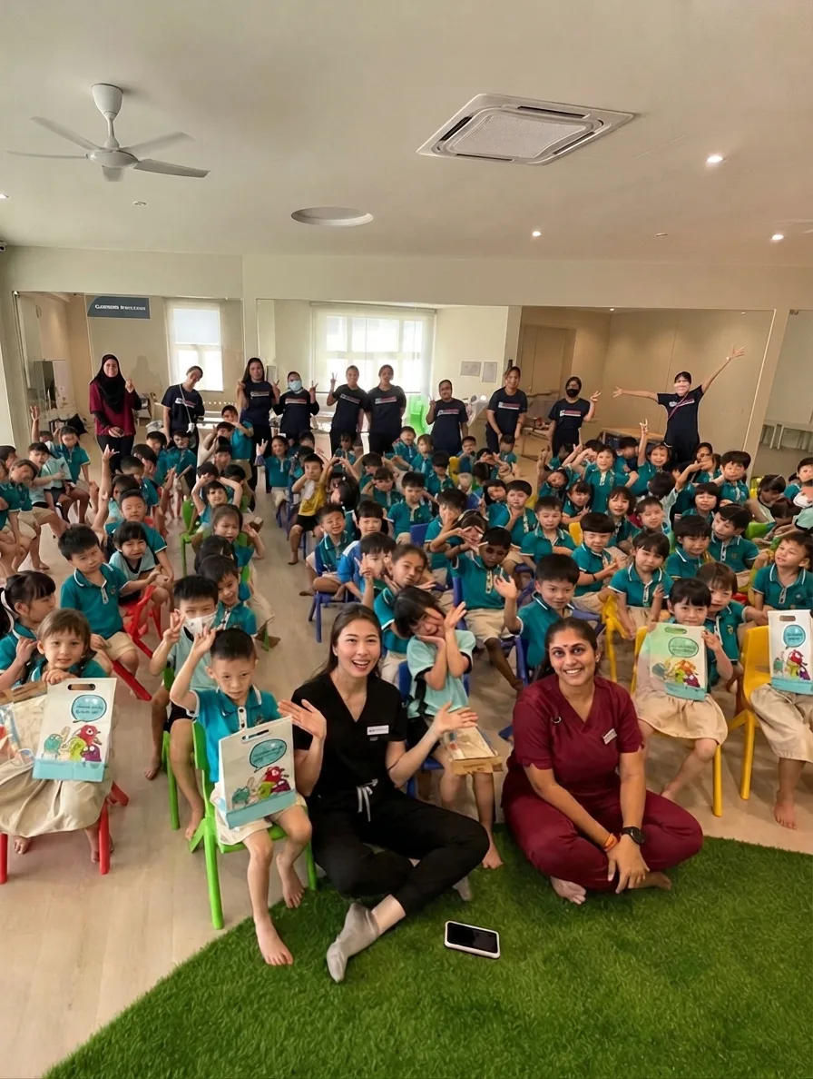Glow Dental team teaching children about dental care during a preschool visit